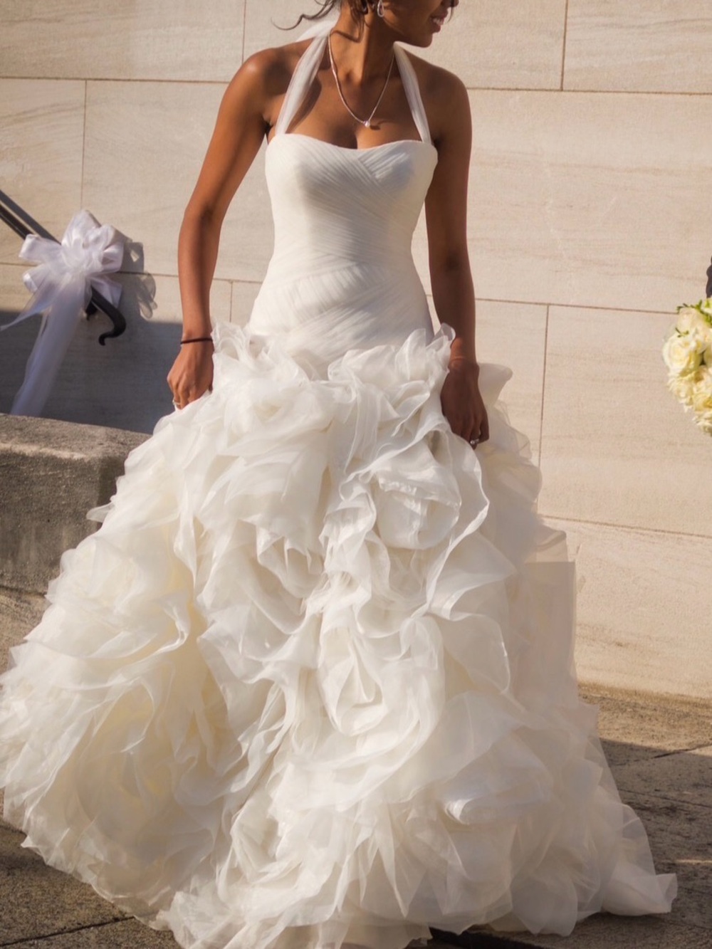White by Vera Wang Ivory Halter Ruffled Ball Gown Wedding Dress